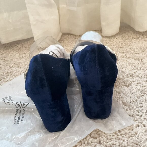 New with Box SAM EDELMAN Chessie Velvet Mary Jane Pumps In Navy 6.5 - Picture 6 of 7